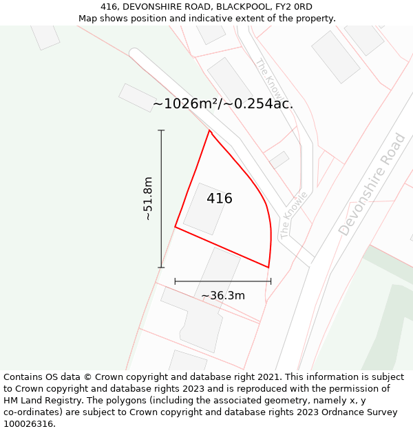 416, DEVONSHIRE ROAD, BLACKPOOL, FY2 0RD: Plot and title map