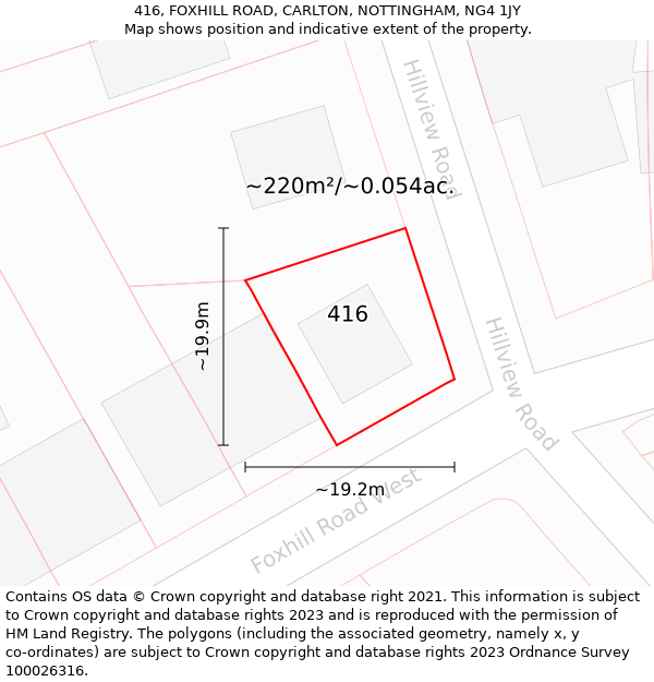416, FOXHILL ROAD, CARLTON, NOTTINGHAM, NG4 1JY: Plot and title map