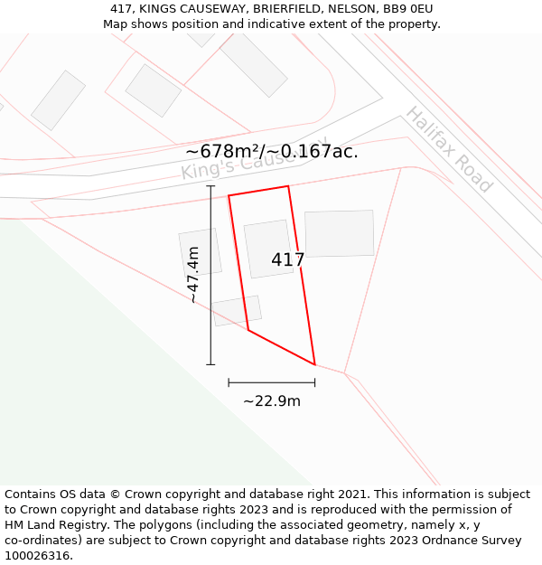 417, KINGS CAUSEWAY, BRIERFIELD, NELSON, BB9 0EU: Plot and title map