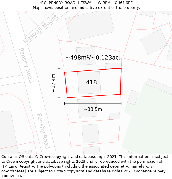 418, PENSBY ROAD, HESWALL, WIRRAL, CH61 9PE: Plot and title map