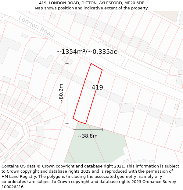 419, LONDON ROAD, DITTON, AYLESFORD, ME20 6DB: Plot and title map