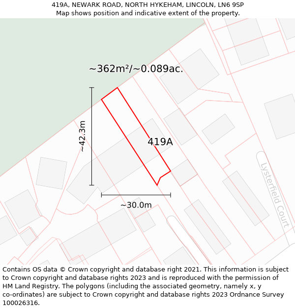 419A, NEWARK ROAD, NORTH HYKEHAM, LINCOLN, LN6 9SP: Plot and title map
