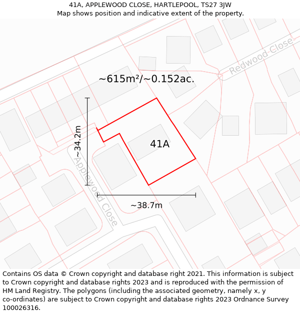 41A, APPLEWOOD CLOSE, HARTLEPOOL, TS27 3JW: Plot and title map