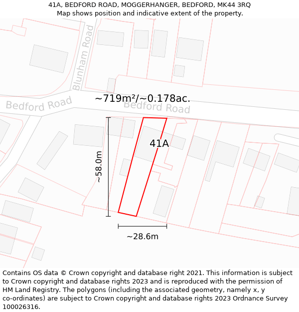 41A, BEDFORD ROAD, MOGGERHANGER, BEDFORD, MK44 3RQ: Plot and title map