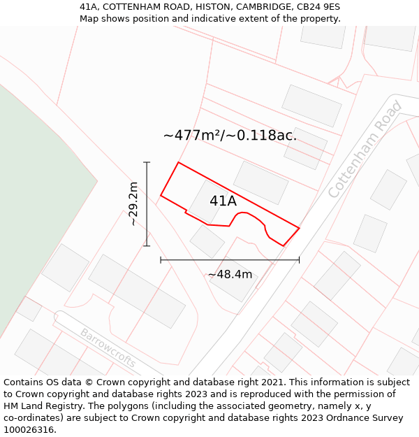 41A, COTTENHAM ROAD, HISTON, CAMBRIDGE, CB24 9ES: Plot and title map