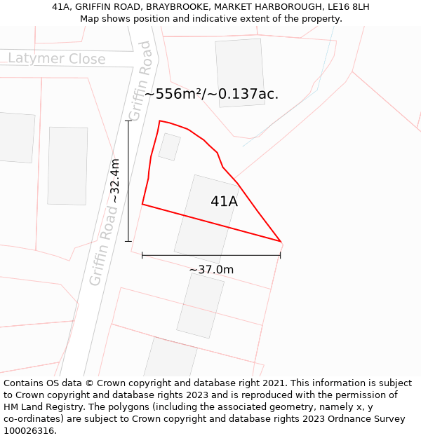 41A, GRIFFIN ROAD, BRAYBROOKE, MARKET HARBOROUGH, LE16 8LH: Plot and title map