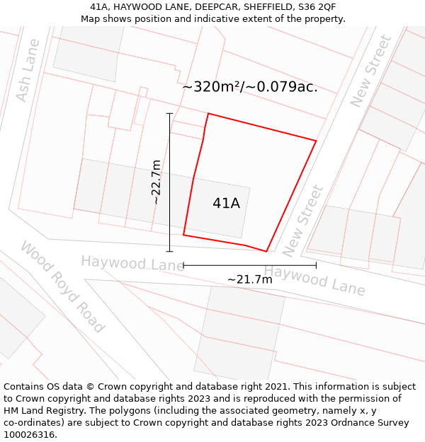 41A, HAYWOOD LANE, DEEPCAR, SHEFFIELD, S36 2QF: Plot and title map