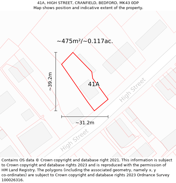 41A, HIGH STREET, CRANFIELD, BEDFORD, MK43 0DP: Plot and title map