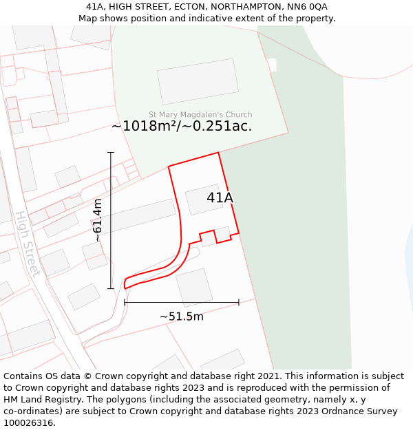 41A, HIGH STREET, ECTON, NORTHAMPTON, NN6 0QA: Plot and title map