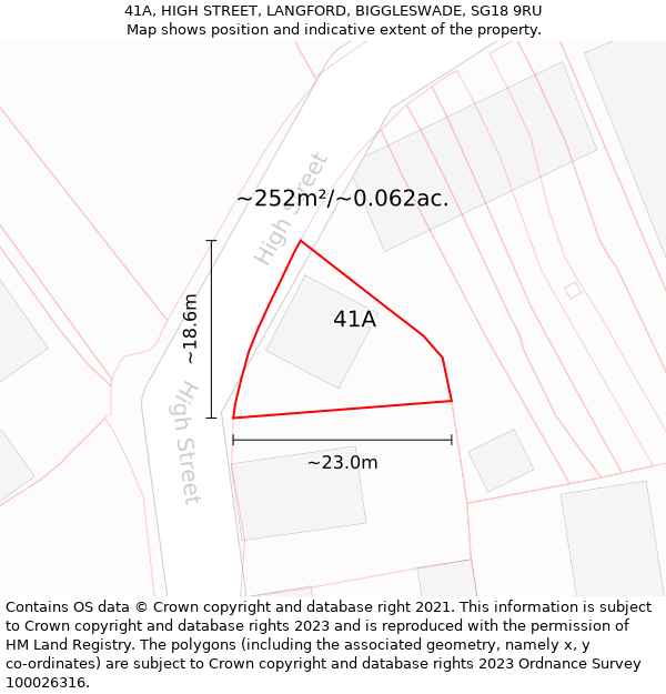 41A, HIGH STREET, LANGFORD, BIGGLESWADE, SG18 9RU: Plot and title map