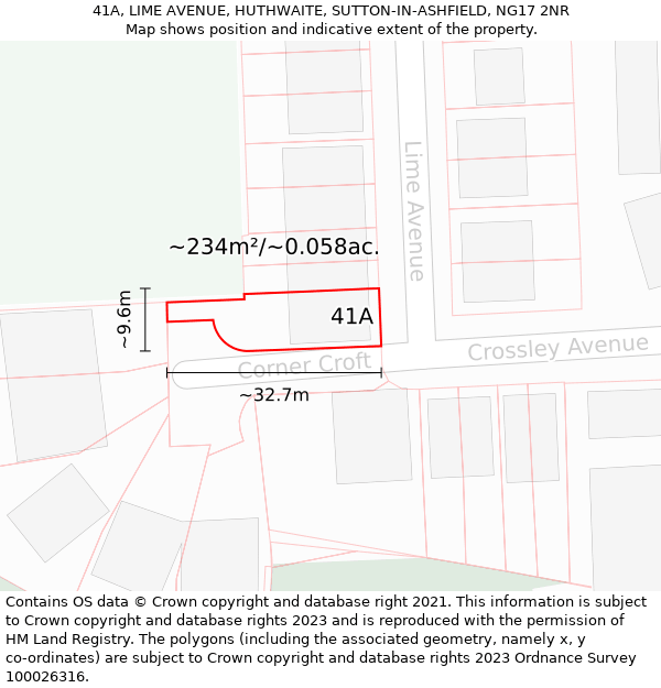 41A, LIME AVENUE, HUTHWAITE, SUTTON-IN-ASHFIELD, NG17 2NR: Plot and title map