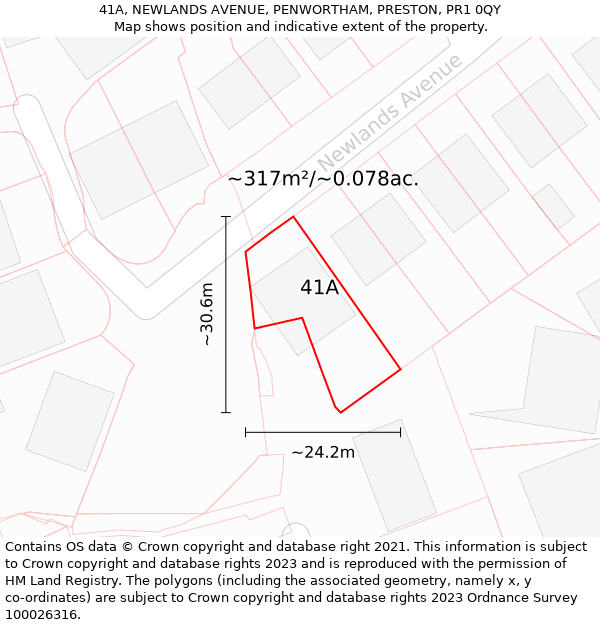 41A, NEWLANDS AVENUE, PENWORTHAM, PRESTON, PR1 0QY: Plot and title map