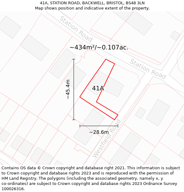 41A, STATION ROAD, BACKWELL, BRISTOL, BS48 3LN: Plot and title map