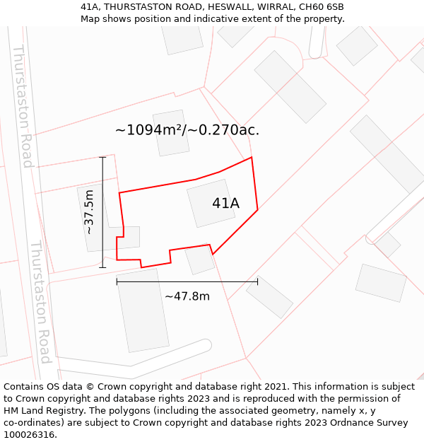 41A, THURSTASTON ROAD, HESWALL, WIRRAL, CH60 6SB: Plot and title map