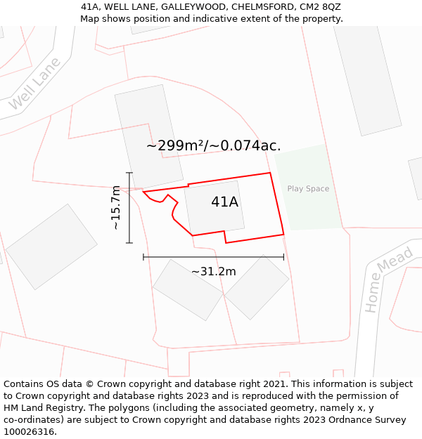 41A, WELL LANE, GALLEYWOOD, CHELMSFORD, CM2 8QZ: Plot and title map