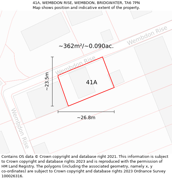 41A, WEMBDON RISE, WEMBDON, BRIDGWATER, TA6 7PN: Plot and title map