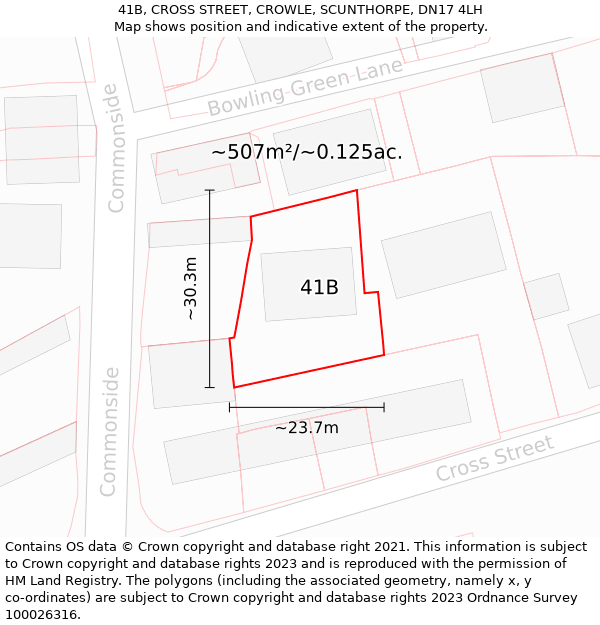 41B, CROSS STREET, CROWLE, SCUNTHORPE, DN17 4LH: Plot and title map