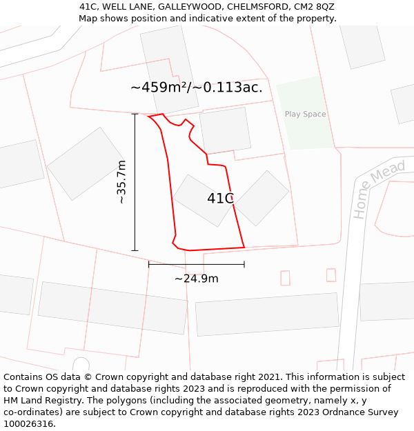 41C, WELL LANE, GALLEYWOOD, CHELMSFORD, CM2 8QZ: Plot and title map