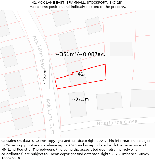 42, ACK LANE EAST, BRAMHALL, STOCKPORT, SK7 2BY: Plot and title map