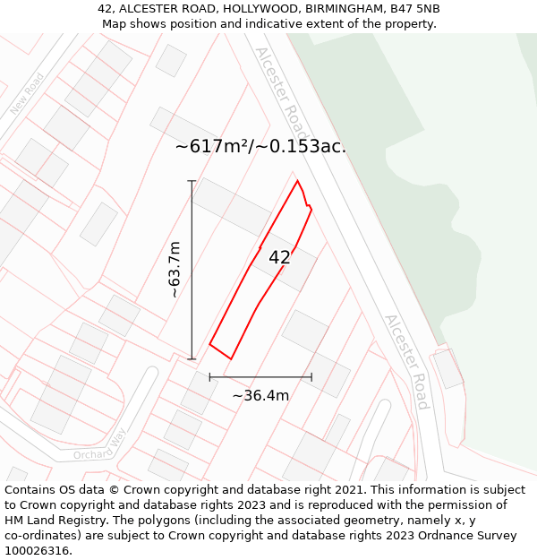 42, ALCESTER ROAD, HOLLYWOOD, BIRMINGHAM, B47 5NB: Plot and title map