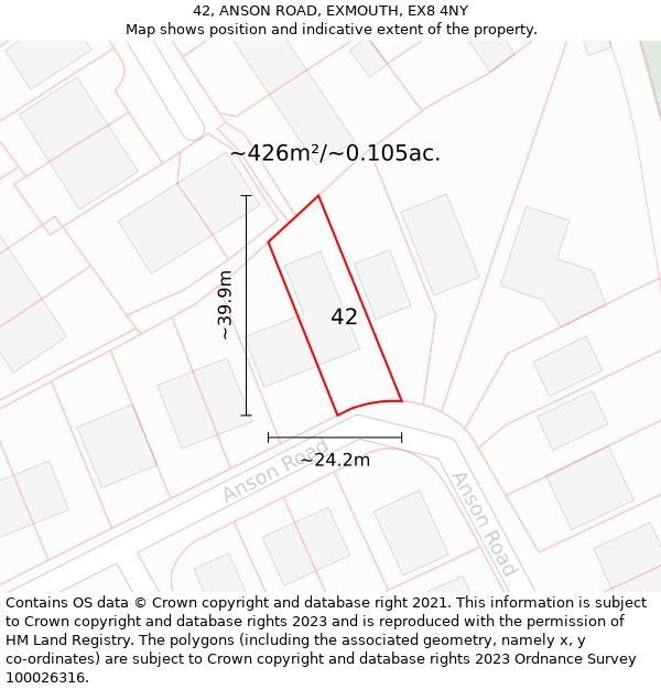 42, ANSON ROAD, EXMOUTH, EX8 4NY: Plot and title map
