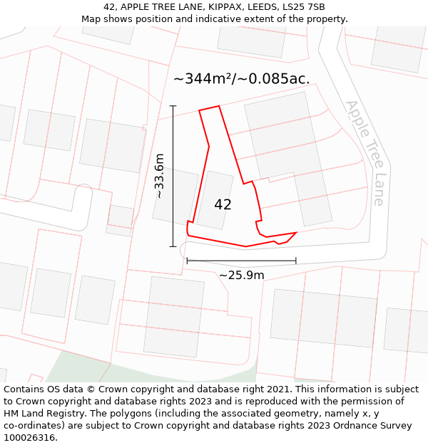 42, APPLE TREE LANE, KIPPAX, LEEDS, LS25 7SB: Plot and title map