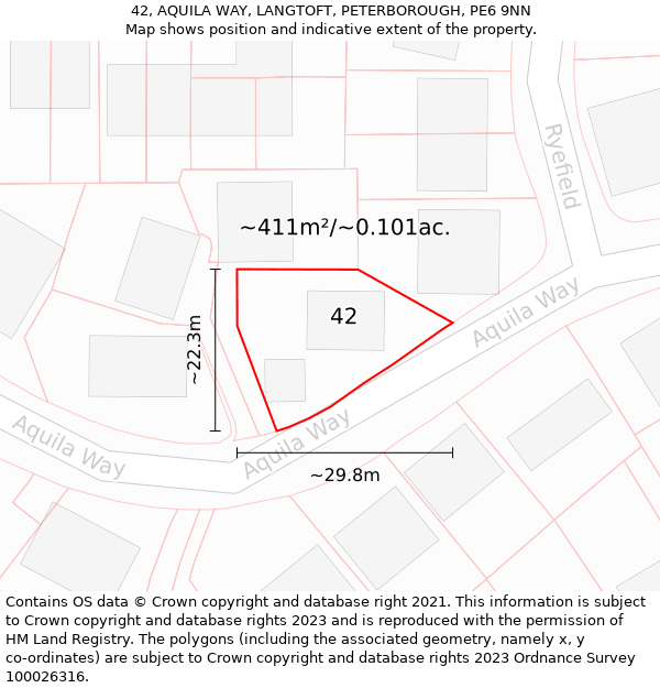 42, AQUILA WAY, LANGTOFT, PETERBOROUGH, PE6 9NN: Plot and title map