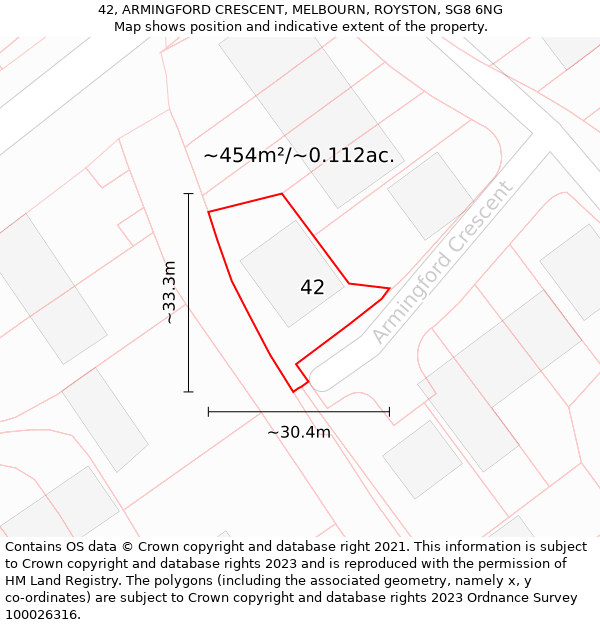 42, ARMINGFORD CRESCENT, MELBOURN, ROYSTON, SG8 6NG: Plot and title map