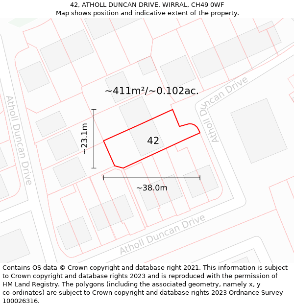 42, ATHOLL DUNCAN DRIVE, WIRRAL, CH49 0WF: Plot and title map