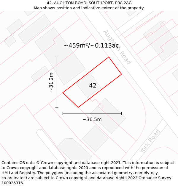 42, AUGHTON ROAD, SOUTHPORT, PR8 2AG: Plot and title map