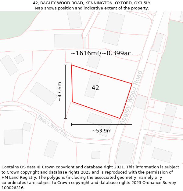 42, BAGLEY WOOD ROAD, KENNINGTON, OXFORD, OX1 5LY: Plot and title map