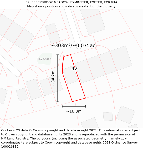 42, BERRYBROOK MEADOW, EXMINSTER, EXETER, EX6 8UA: Plot and title map