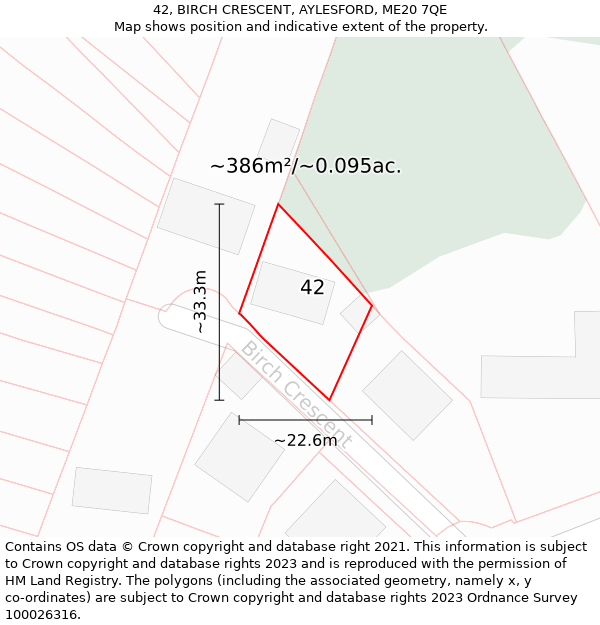 42, BIRCH CRESCENT, AYLESFORD, ME20 7QE: Plot and title map