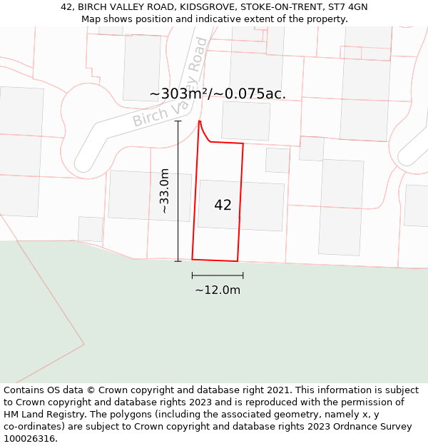 42, BIRCH VALLEY ROAD, KIDSGROVE, STOKE-ON-TRENT, ST7 4GN: Plot and title map