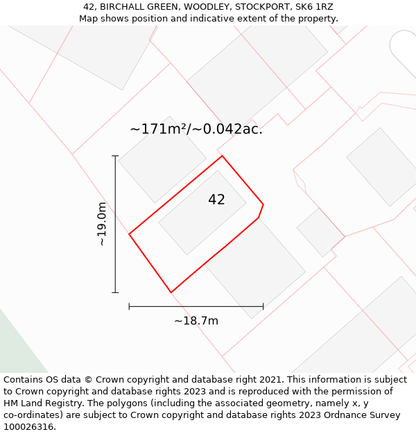 42, BIRCHALL GREEN, WOODLEY, STOCKPORT, SK6 1RZ: Plot and title map