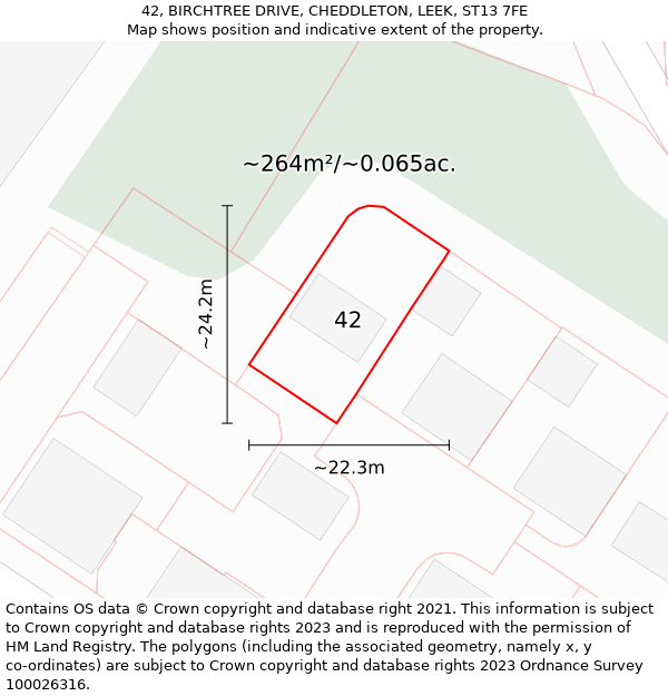 42, BIRCHTREE DRIVE, CHEDDLETON, LEEK, ST13 7FE: Plot and title map