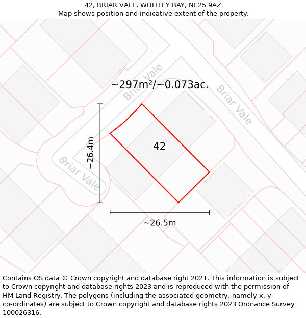 42, BRIAR VALE, WHITLEY BAY, NE25 9AZ: Plot and title map