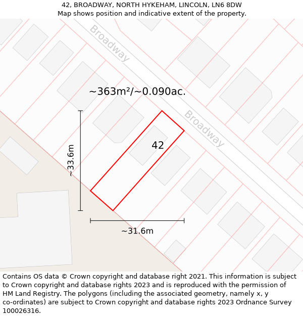 42, BROADWAY, NORTH HYKEHAM, LINCOLN, LN6 8DW: Plot and title map