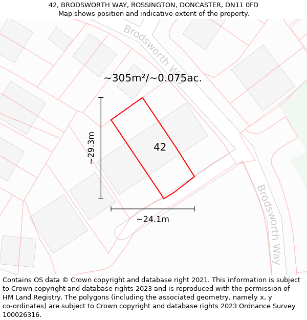 42, BRODSWORTH WAY, ROSSINGTON, DONCASTER, DN11 0FD: Plot and title map