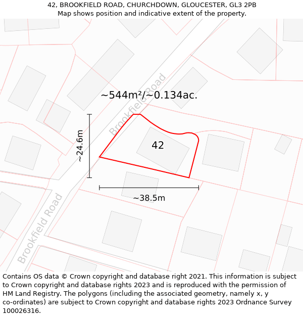 42, BROOKFIELD ROAD, CHURCHDOWN, GLOUCESTER, GL3 2PB: Plot and title map