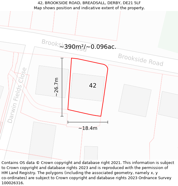 42, BROOKSIDE ROAD, BREADSALL, DERBY, DE21 5LF: Plot and title map