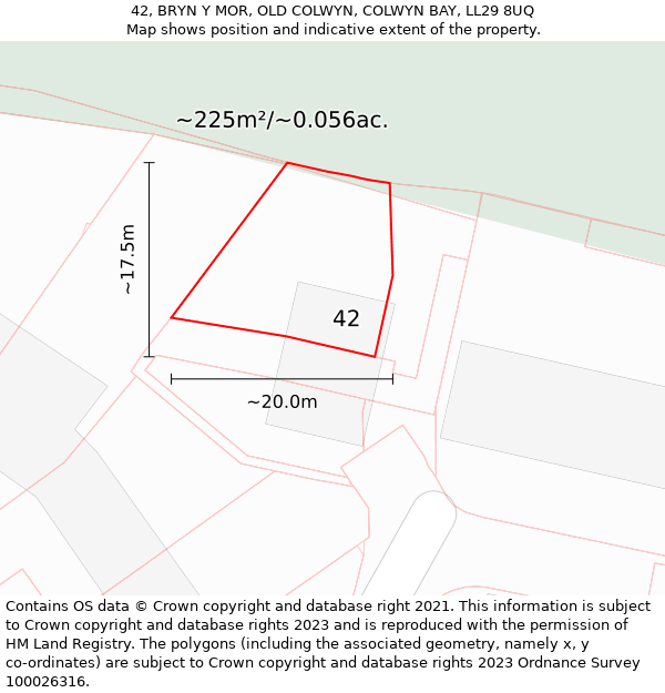 42, BRYN Y MOR, OLD COLWYN, COLWYN BAY, LL29 8UQ: Plot and title map