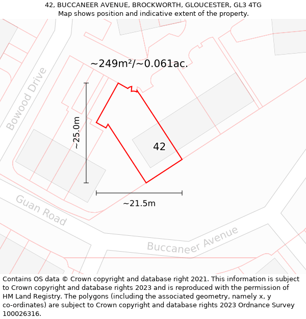 42, BUCCANEER AVENUE, BROCKWORTH, GLOUCESTER, GL3 4TG: Plot and title map