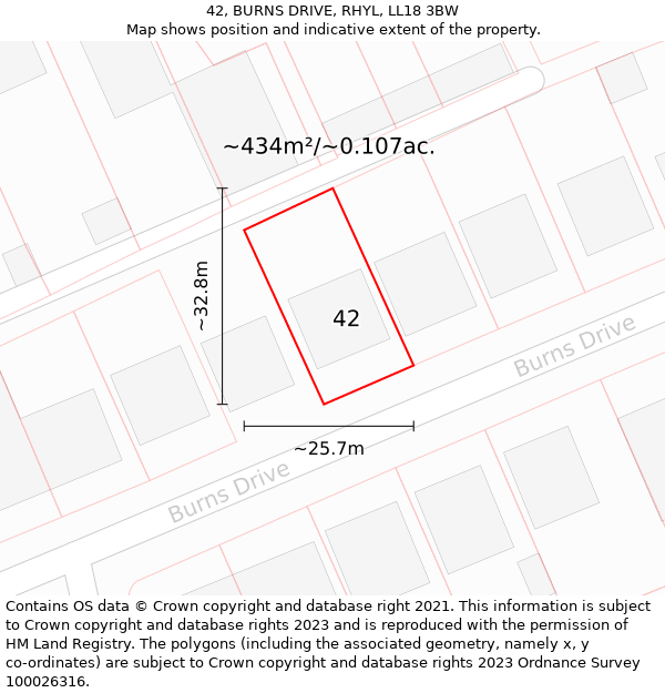 42, BURNS DRIVE, RHYL, LL18 3BW: Plot and title map