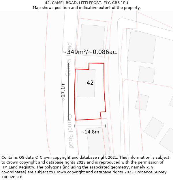 42, CAMEL ROAD, LITTLEPORT, ELY, CB6 1PU: Plot and title map