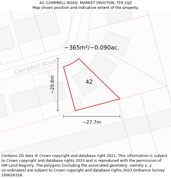 42, CAMPBELL ROAD, MARKET DRAYTON, TF9 1QZ: Plot and title map