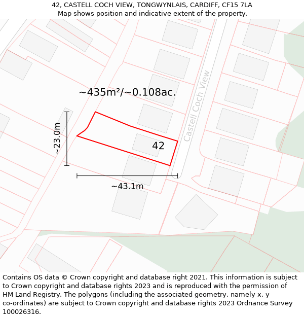 42, CASTELL COCH VIEW, TONGWYNLAIS, CARDIFF, CF15 7LA: Plot and title map