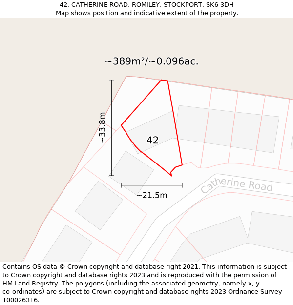 42, CATHERINE ROAD, ROMILEY, STOCKPORT, SK6 3DH: Plot and title map