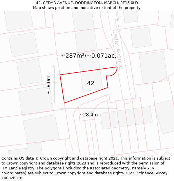 42, CEDAR AVENUE, DODDINGTON, MARCH, PE15 0LD: Plot and title map