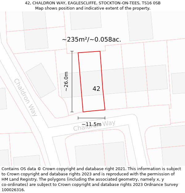 42, CHALDRON WAY, EAGLESCLIFFE, STOCKTON-ON-TEES, TS16 0SB: Plot and title map